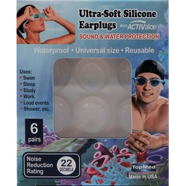 Top Med Soft Silicone Earplugs Value Pack, 6 Pairs Original Moldable Silicone Putty Ear Plugs for Sleeping, Snoring, Swimming, Travel