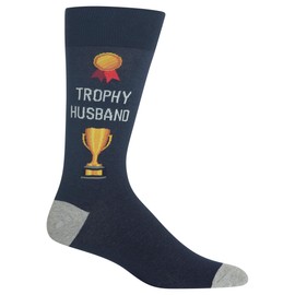 Hot Sox Men's Wedding Bliss Novelty Casual Crew Socks, Trophy Husband (Navy), Shoe Size: 6-12