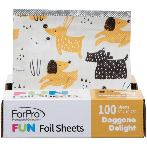ForPro FUN Doggone Delight 5" Foil Sheets, Aluminum Foil, Pop-Up Foil Dispenser, Hair Foils for Color Application and Highlighting Services, Food Safe, 5” W x 10.75” L, 100-Count
