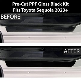 BOGAR TECH DESIGNS Precut Made for Toyota Sequoia 2023+ Door Sill Anti-Scratch Resistant Paint Protection PPF Film Kit Cover, Piano Gloss Black