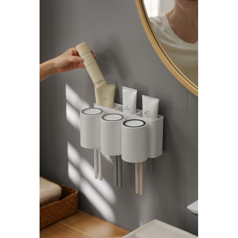FLAUVEL Wall-Mounted Toothbrush and Toothpaste Holder - Self-Draining Design, Easy