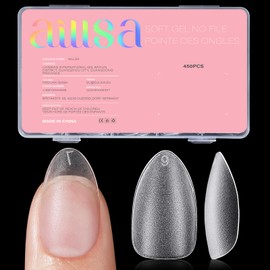 AILLSA Short Almond Nail Tips 450PCS Acrylic Gel Double-sided Matte Clear Pre-Buff Gel Nail Tips No Need Base Coat Press on Nails Tips for Extension 15 Sizes