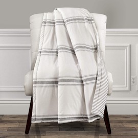 Lush Decor Farmhouse Stripe Reversible Throw, Single, 50" W x 60" L, Gray - Throw Blanket For Bed - Soft Blanket - Couch Throw - Rustic Farmhouse Decor