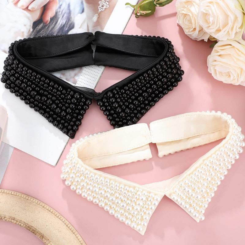 Hicarer 2 Pieces Pearl Collar Necklace for Women Detachable Fake