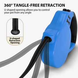 AIITLE 5m Extendable Dog Leash with 360° Tangle-Free Nylon Strap, One Button Locking, Non-Slip Handle - Designed for Boston Terrier, Maltese, Poodle Under 15kg, Blue