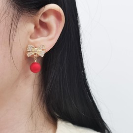 Christmas Bow Earrings for Women Rhinestone Bow Earrings Red Stud Earring Wedding Party Birthday Christmas Jewelry Gifts