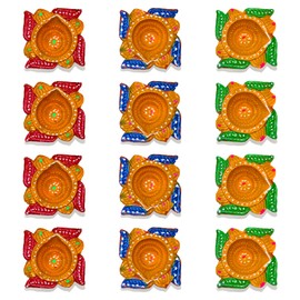 HOME GENIE Handmade Diyas for Diwali/Deepawali Decoration | Hand Painted Clay Mitti Diya | Lanterns for Diwali Decoration | Mitti Diya | Handmade Colourful Diyas