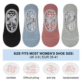 EUPSIIU 4 Pairs Yoga Socks Women's Non-Slip Socks Non-Slip Pilates Socks for Women Girls Yoga Socks Stopper Socks for Ballet, Aerobics, Fitness Training, UK 4-6 | EUR 36-38, 4 Colours