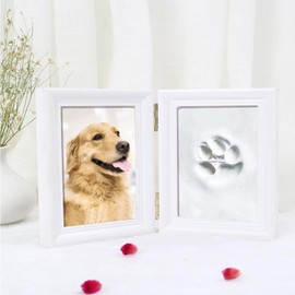 Cozioz 3D Paw Print Kit for Dogs and Cats with Wooden Frame – Plaster Print and Photo Frame Set, Wall Decoration (White)