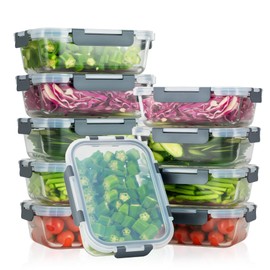 WWYH.DSS,10-Pack Meal Prep Containers with Snap Locking Lids, Glass Airtight Lunch, Food Storage Containers, Dishwasher Friendly,Gray