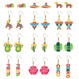 Cinco De Mayo Earrings Mexican Fiesta Pinata Sombrero Hat Earrings for Women Statement Guitar Cactus Avocado Earrings Layered Tassel Earrings Fiesta Accessory Jewelry Gifts, Zinc, No Gemstone