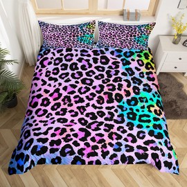 Women Cheetah Printed Bedding Set King Colorful Leopard Printed Duvet Cover Set Africa Leopard Pattern Decorative for Girls,Luxury Breathable Microfiber Duvet Cover Set with 2 Pillow Shams