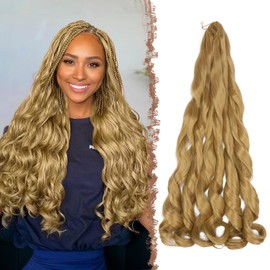 FESHFEN French Curls Braiding Hair Crochet Braids Extension 3 Packs Goldbraun Loose Wave Bouncy Haarverlängerung Locken Kunsthaar Einflechten Pre Stretched Braided Extensions für Frauen, 60 cm 27#