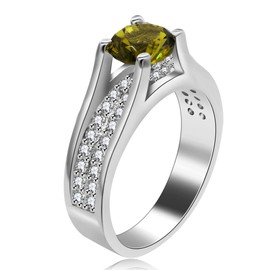 Uloveido Women's White Gold Plated Round Brilliant Cut Light Green Cubic Zirconia Engagement Rings Eternity Wedding Band Valentine's Gift for -friend Women (Light Green, Size 6) Y006