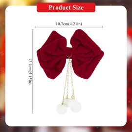 Bow Hair Clip,Large Red Bowknot Hairpin with Pompom Hair Bow French Hair Barrettes Accessories Ponytail Holder for Women Girls Birthday Party Christmas Gifts A8MQHDJFJ