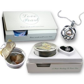 Pearlina Juego de collar de ostras con perlas cultivadas de amor, jaula de rosa plateada con cadena de acero inoxidable, 45,7 cm, Perla