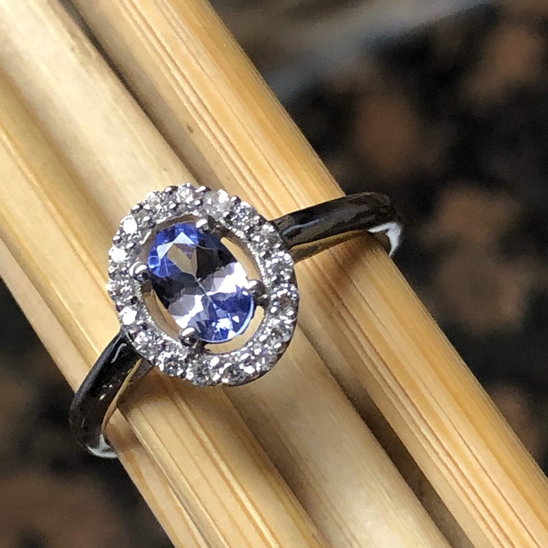 Genuine Blue Tanzanite 925 Solid Sterling Silver Engagement Ring Size