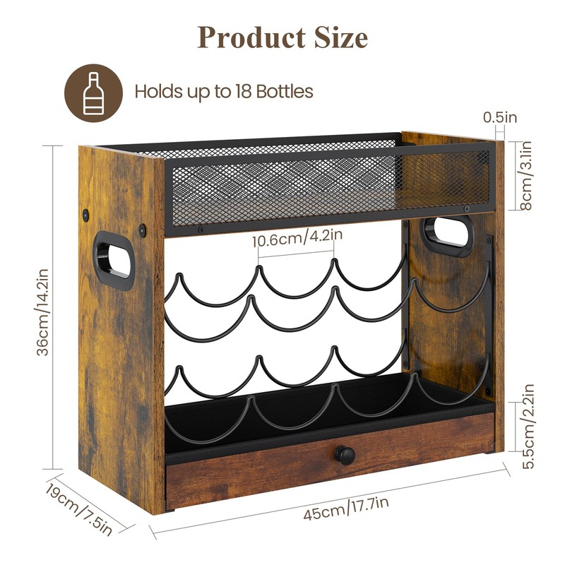 3-Tier Countertop Wine Rack, Coffee Syrup Rack Organizer With Drawer
