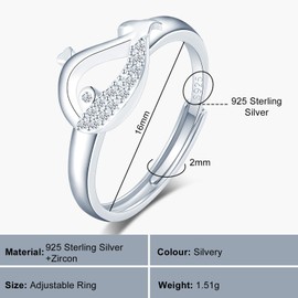 VIKILEE 925 sterling silver ring with whale-shaped semi-circular diamonds, wedding anniversary for your girlfriend