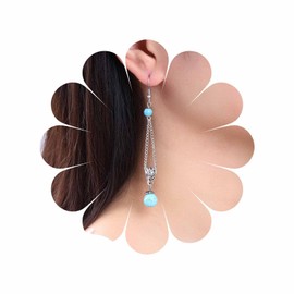 Inateannal Boho Turquoise Earrings Silver Hook Earrings Turquoise Pearl Earrings Turquoise Drop Earrings Tribal Turquoise Chain Earrings Jewellery for Women and Girls, Zinc, No Gemstone
