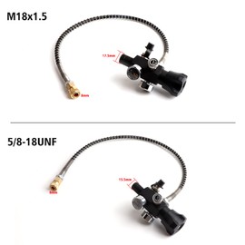 Owfeel 5/8-18UNF DIN Valve Scuba Adapter with Gauge, Pcp Scuba Tank Valve 4500psi Working Pressure with 22-inch-long Black Hose for Air Tank, PCP Air Rifle, Paintball, and HPA Tank (5/8-18UNF Threads)