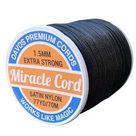 Miracle Cord 1.5mm Satin Nylon Jewellery Making String Bracelets Beading Braided Soft Shiny Silky Sewing Thread Rattail Macrame (Black, 140 metres)