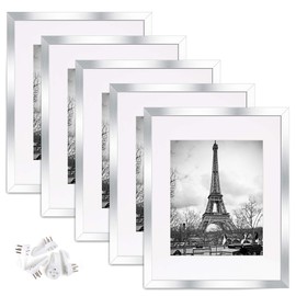 upsimples 11x14 Picture Frame Set of 5,Display Pictures 8x10 with Mat or 11x14 Without Mat,Wall Gallery Photo Frames,Silver