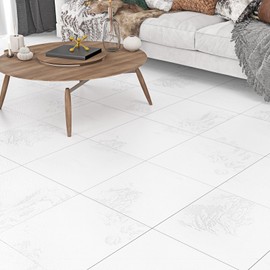 Wallderful White Peel and Stick Floor Tile Waterproof Vinyl Flooring Roll Chinoiserie Landscape Laminate Flooring Marble Stick on Floor Tiles Stickers for Garage Kitchen Bathroom Bedroom Living Room