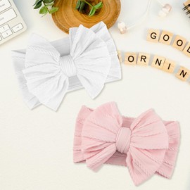 Heyumybit Pack of 2 Baby Headbands, Soft Hair Bands, Newborn, Nylon Hair Band, Hair Bow, Baby Headband for Newborns, Children, Toddlers
