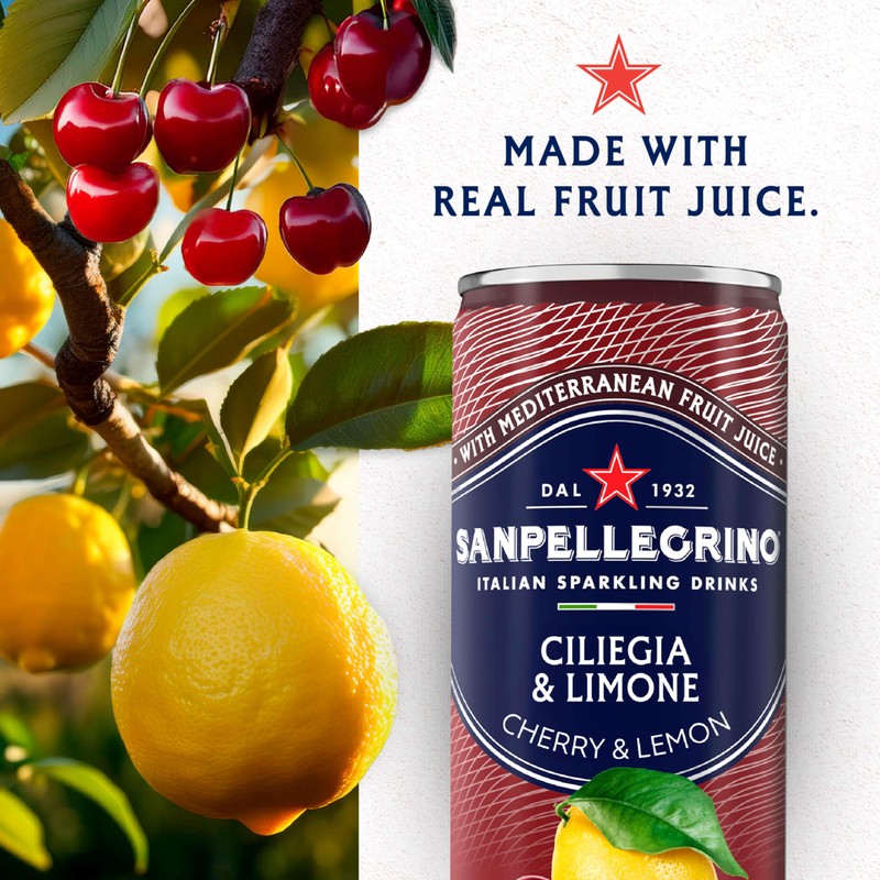 Sanpellegrino Italian Sparkling Drink Ciliegia and Limone, Sparkling Cherry and