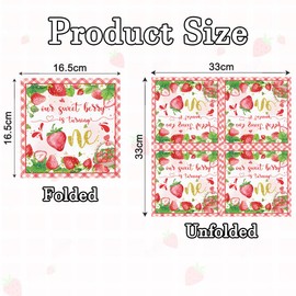 Pack of 20 Birthday Napkins Decoration for 1st Birthday, Strawberry (First), 2-Ply for Girls and Boys, Table Decoration for Baby Shower, Anniversary & Celebrations, Milestone Napkins 1 Year Strawberry