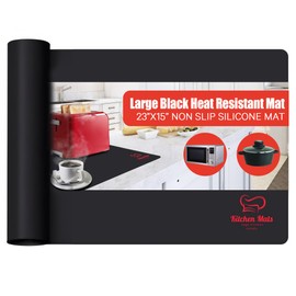 Large Black Heat Resistant Mat For Kitchen Countertop, 23”x15”, Protect Counter Top From Air Fryer, Microwave, And Toaster, Silicone Heat Resistant Mat, Hot Pad For Countertops (Black)