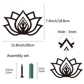 CREATCABIN Metal Wall Art Lotus Decor Wall Hanging Plaques Ornaments Wall Art Sculpture Sign for Yoga Studio Indoor Outdoor Home Livingroom Kitchen Garden Office Decoration Gift Black 11.8" x 7.4"