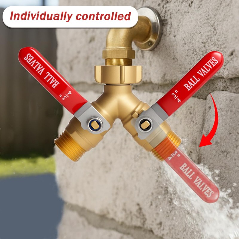 Garden Water Hose Splitter 2 Way Heavy Duty Brass Spigot