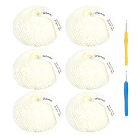Reessy Acrylic Yarn for Crocheting - 6 Pack of 50g/1.76oz - Soft DK Weight Yarn (CYC #3), No-Splitting, Tightly Spun Acrylic for Smooth & Durable Crocheting – Toys, Scarves & Crafts（White）
