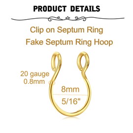 MODRSA Fake Septum Ring - Clip on Septum Nose Ring Hoop Faux Piercing Jewelry