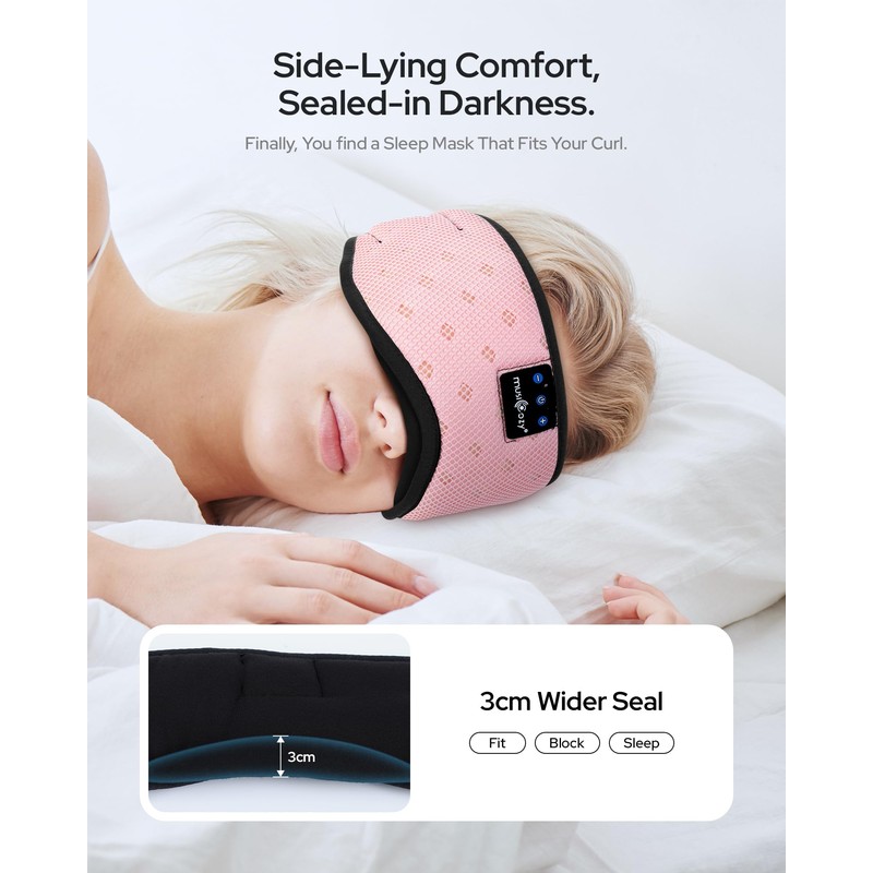 MUSICOZY Bluetooth Sleep Mask Headphones for Side Sleepers