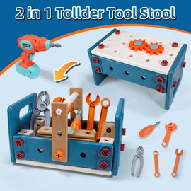 VEAIS Kids Tool Set with Workbench, 120pcs STEM Building Toys with Electric Drill Building Consttution Toys for Toddler Age 3-8 Years