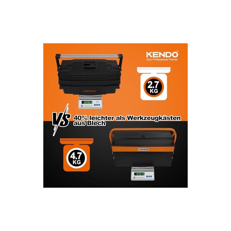 KENDO Caja de herramientas vacía de plástico ligera y extremadamente