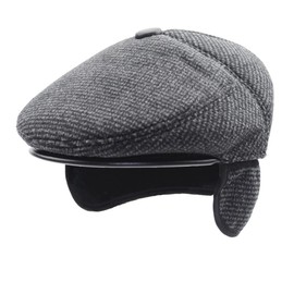 Men's Winter Peaked Cap Flat Cap with Ear Flaps Wool Blend Warm Newsboy Ivy Hat Derby Tweed Irish Hats Gatsby Beret Hat Driver's Cap Flat Cap Men's Beret Cap Men Hunting Golf Winter Hat