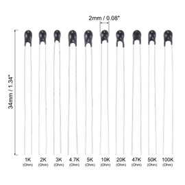 QUARKZMAN Pack of 100 NTC Thermistors Resistors 1K/2K/3K/4.7K/5K/10K/20K/47K/50K/100KOhm High Sensitivity Current Limiter Temperature Sensor for Measurement