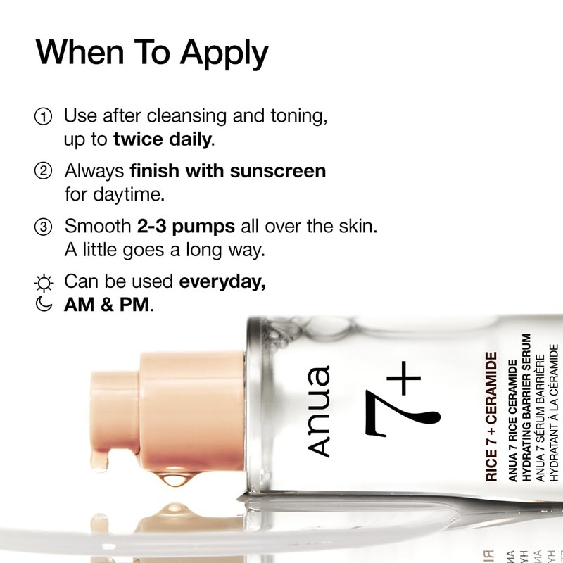 ANUA Rice Ceramide 7 Hydrating Barrier Serum, Moisturizing Serum for