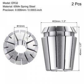 sourcing map ER32 Spring Collet, 12mm Chuck for CNC Engraving Machine Lathe Milling 2pcs