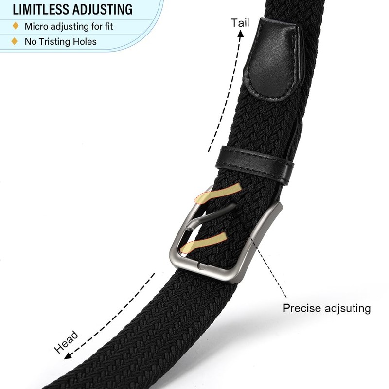 DOOPAI Mens Braided Stretch Belt Elastic Woven Belt Casual Fabric