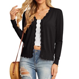 GRECERELLE Womens Lightweight Open Front Cardigan Sweater Button Down Long Sleeve Casual Knit Top Shrugs for Women Black-L