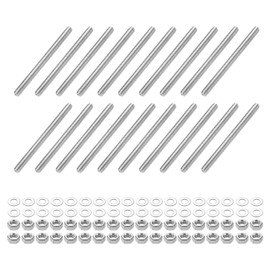 sourcing map 20pcs Fully Threaded Rod, M4 x 50mm 201 Stainless Steel Right Hand Threads Rods with Nuts and Flat Washer Fully Studding Rod Bar for Clamps, Hangers and U-Bolts