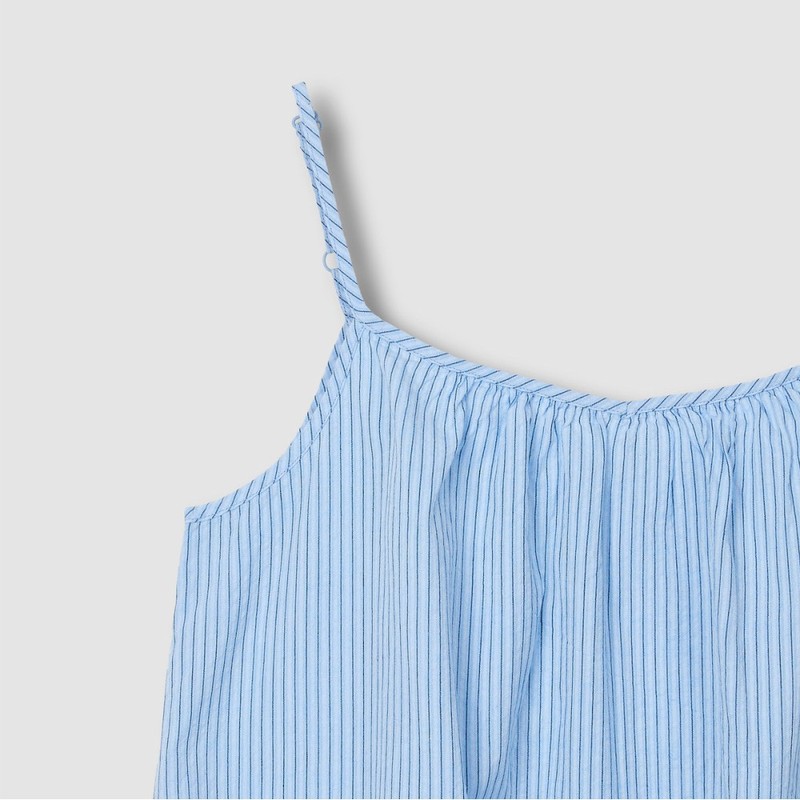 JAJU [JAJU] Women's Cotton Seersucker Sleeveless Pajama Dress_Dark Blue
