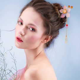 6 Pieces Vintage Handmade Wooden Hairpins - Traditional Flower Hair Sticks, Hair Chopsticks, Styling Pins for Women Girls (Classic Style)