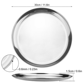 GENHAKON 6 Piece 11.8 Inch Stainless Steel Plates, Reusable Circular Metal Dining Plate, Metal Dinner Dishes For Snacks, Camping, Barbecue Steak, Dishwasher Safety