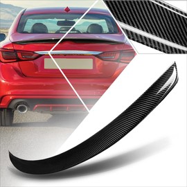 Black Carbon Fiber STP-Style Duckbill Rear Trunk Spoiler Wing Lip Compatible with 14-24 Infiniti Q50